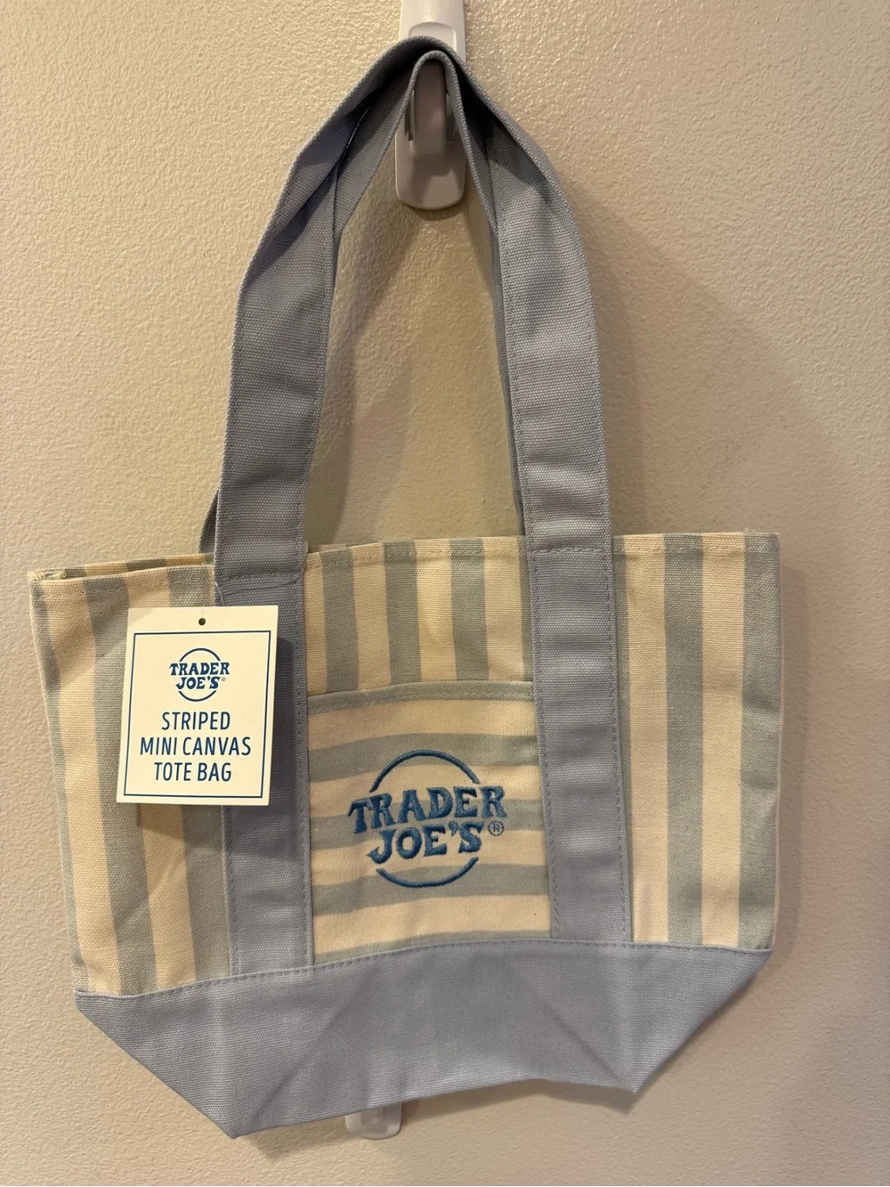 Striped Mini Canvas Tote Bag in Light Blue